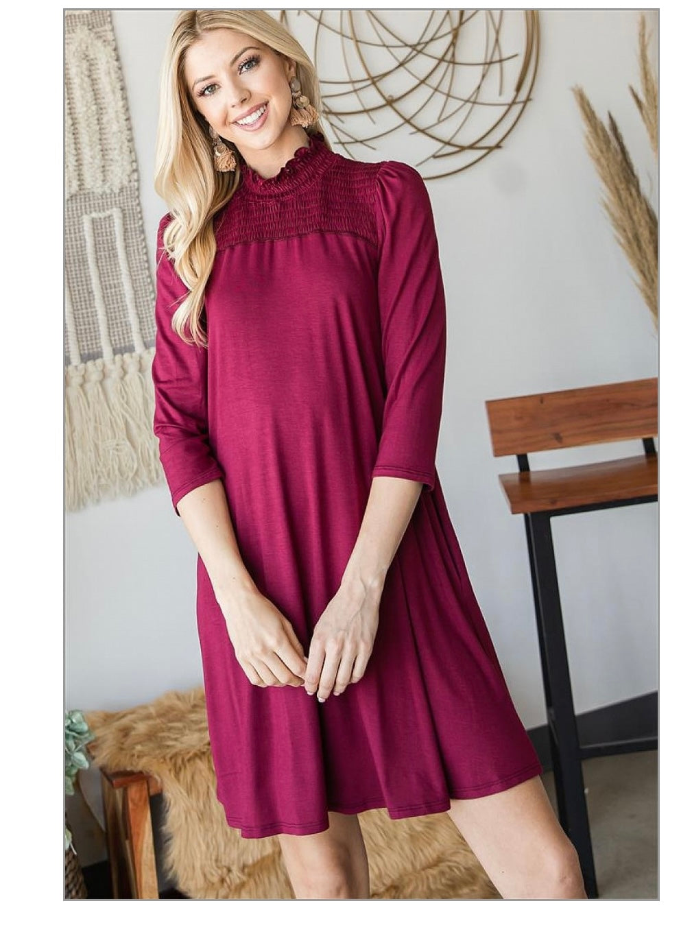 Burgundy Mock Neck Dress