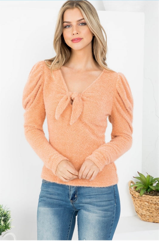 Apricot Bow Long Sleeve Top