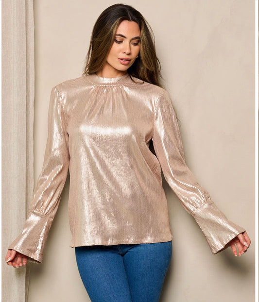 Champagne Rose Gold Bell Sleeve Top