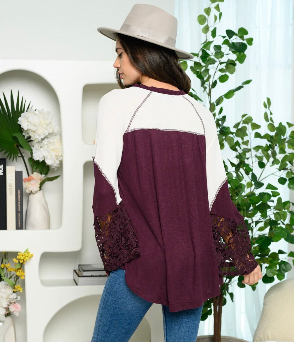 Burgundy Color Block Bell Sleeve