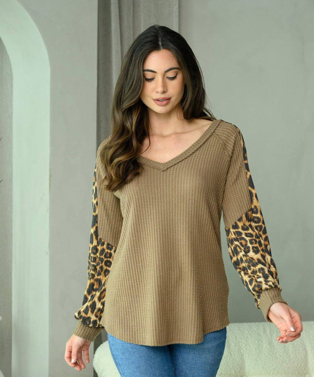 Leopard Sleeve Waffle Top