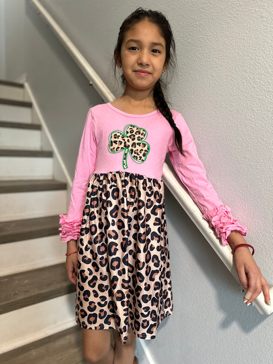 Girl's Leopard Shamrock Dress